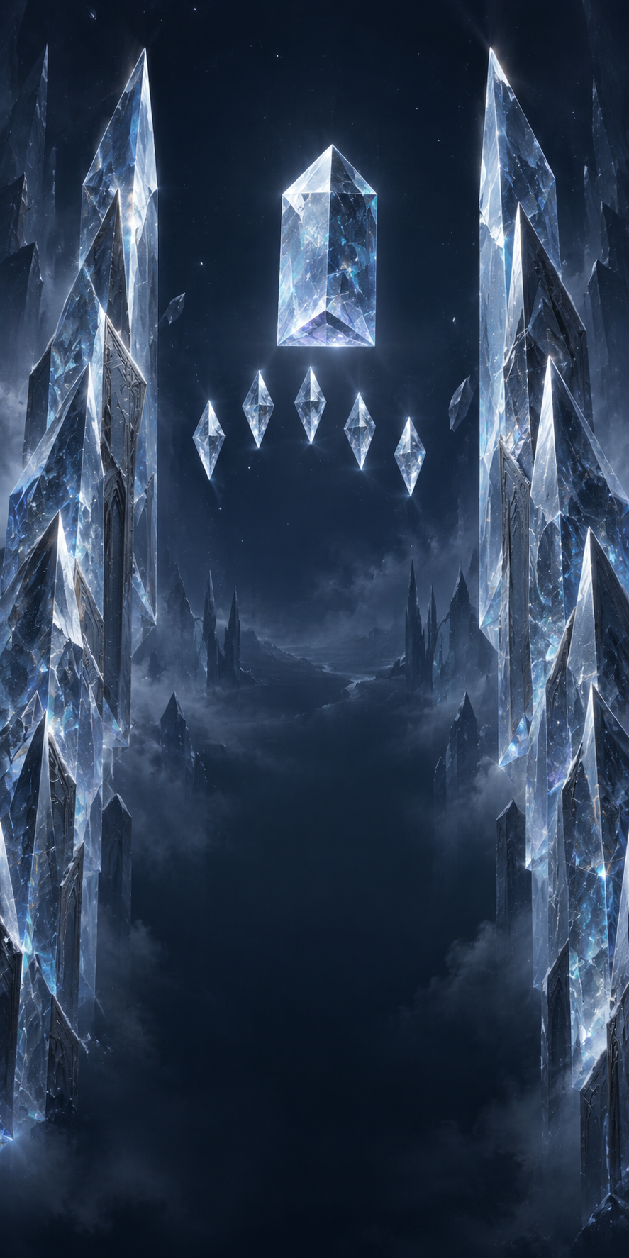 Diamond Rift: a blue crystalline canyon with a floating diamond shard